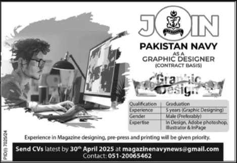 Join Pakistan Navy as a Graphic Designer