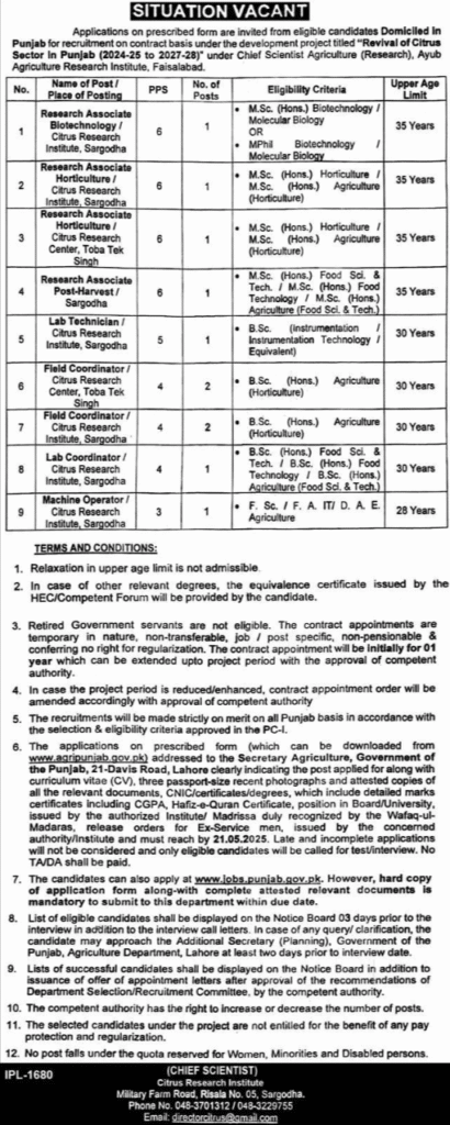 Agriculture Department Punjab Jobs