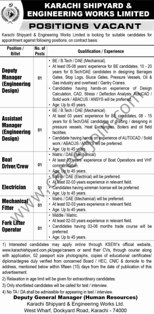 Karachi Shipyard KSEW Jobs 2025 – Apply Online at karachishipyard.com.pk