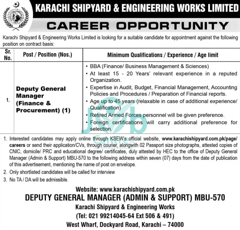 Karachi Shipyard KSEW Jobs 2025 – Apply Online at karachishipyard.com.pk