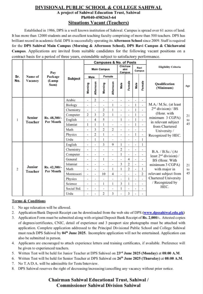 Latest Teaching DPS Jobs 2025– Application Form Guide