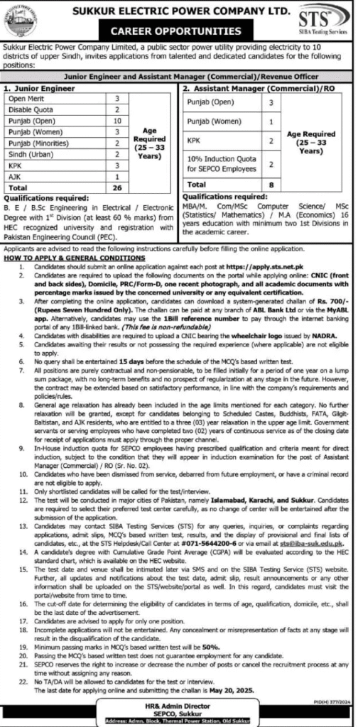 Sukkur Electric Power Company Jobs