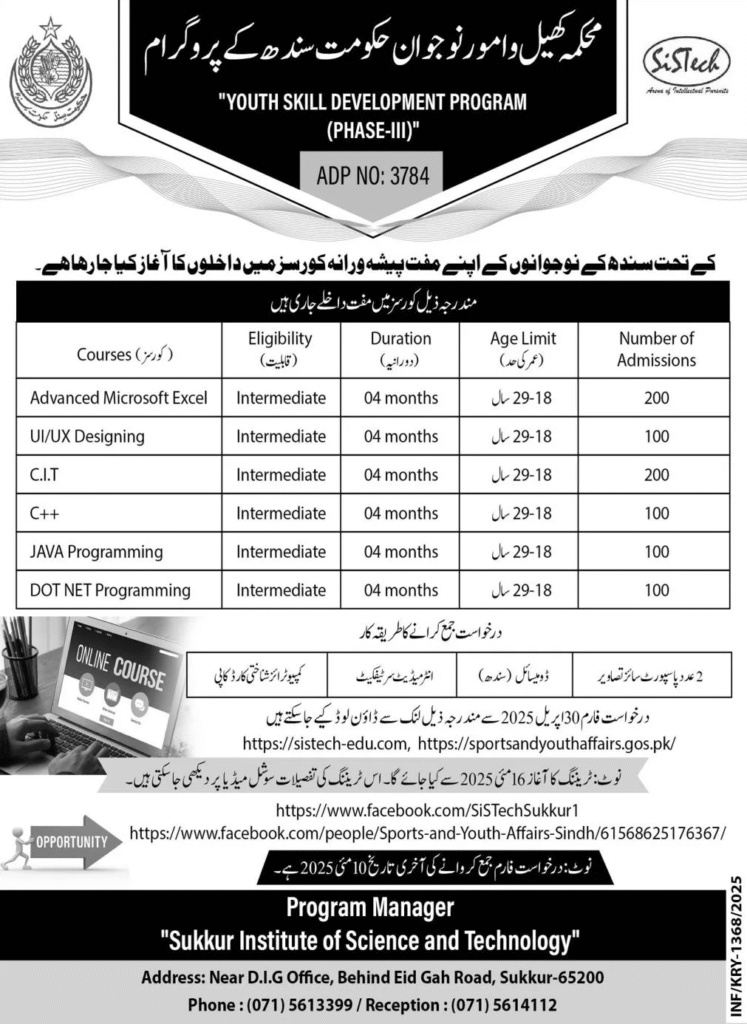 Youth Skill Development Programs by Sindh Government 2025