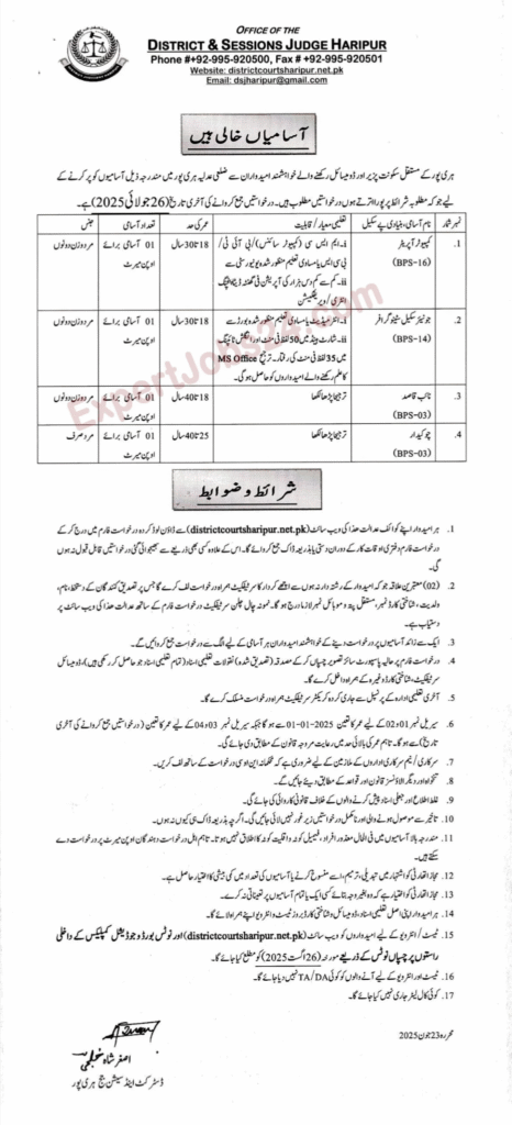 Latest District And Session Court Haripur Jobs 2025
