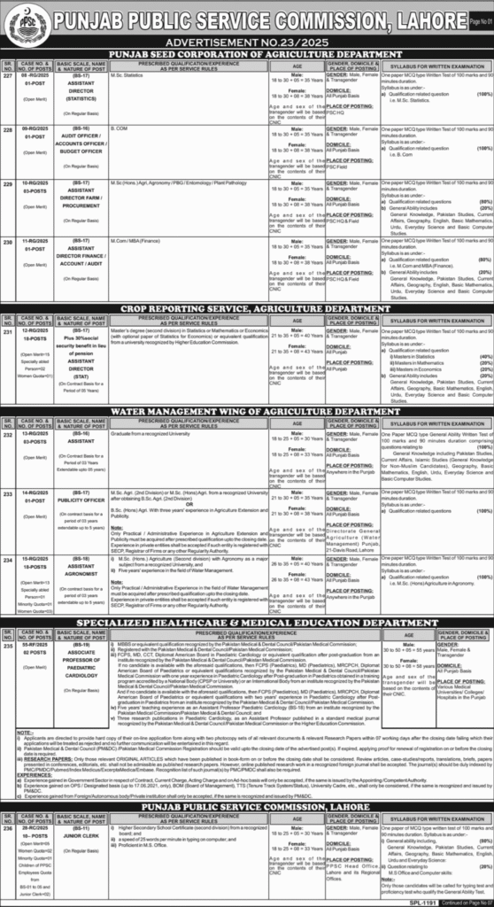 New PPSC Jobs 2025 (Ad No. 232025) 100+ Vacancies