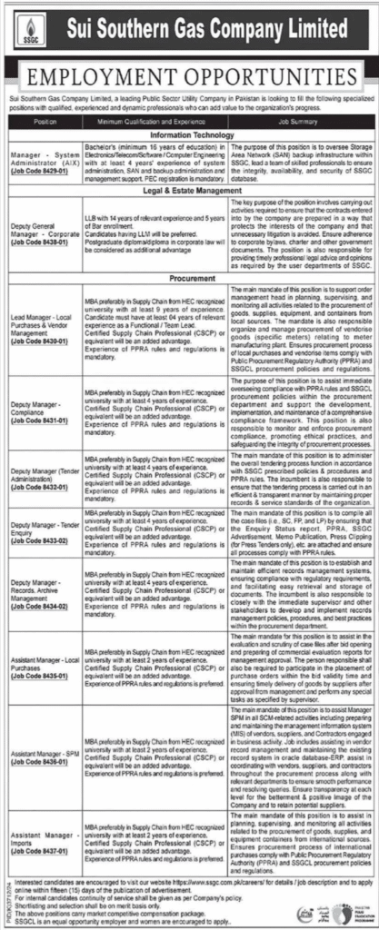 Sui Southern Gas Company Jobs
