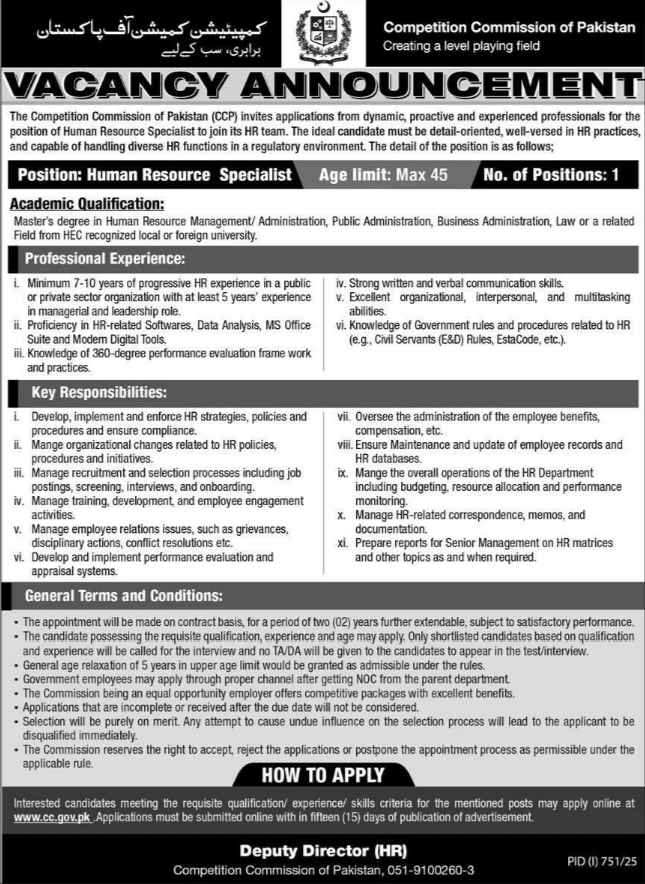 Competition Commission Of Pakistan Jobs 2025 Apply Online