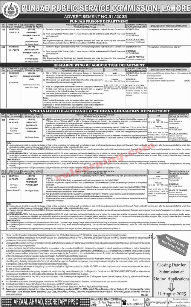 Latest PPSC Jobs 2025 Online Apply – Ad 312025