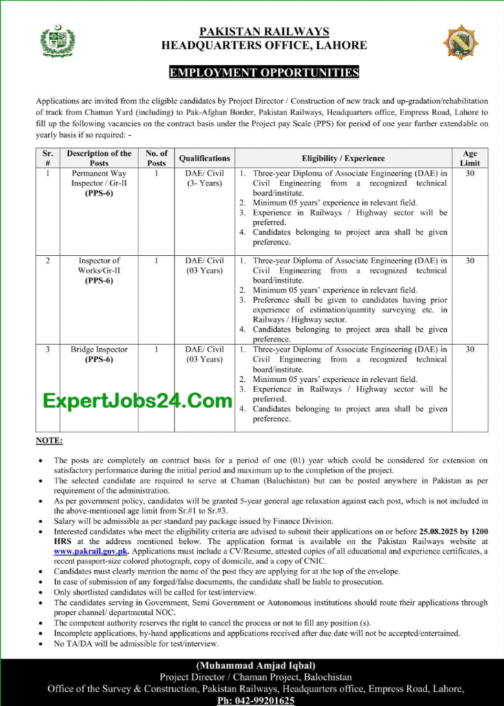 New Pakistan Railway Jobs 2025 – DAE & Graduates Apply Now