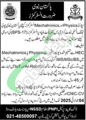 Pak Navy Civilian Jobs 2025 For Male – Instructor Vacancies