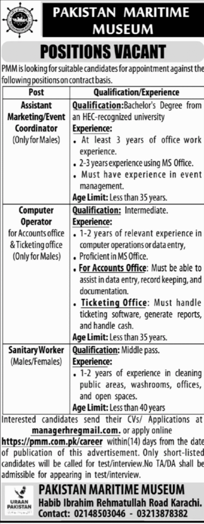 Pakistan Maritime Museum Jobs 2025 Apply Online Now