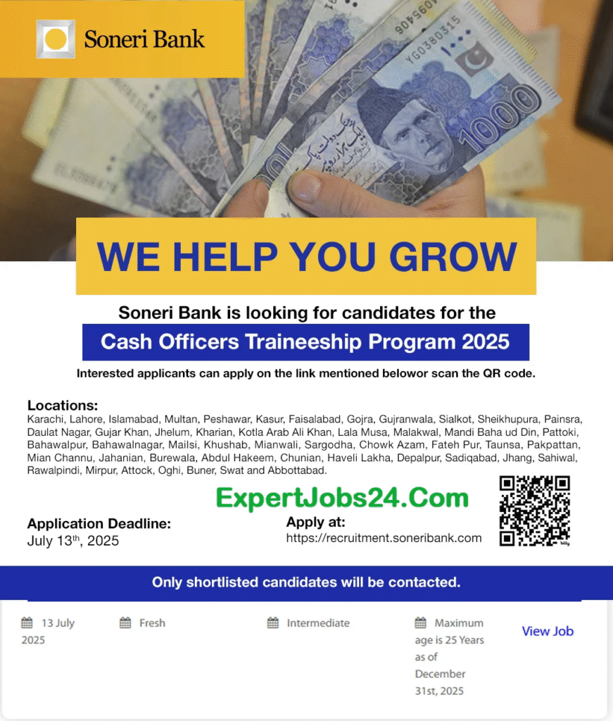 Soneri Bank Jobs 2025 Apply Online - Cash Officer Trainee Program Soneri Bank Jobs 2025 - Apply Online For Cash Officer