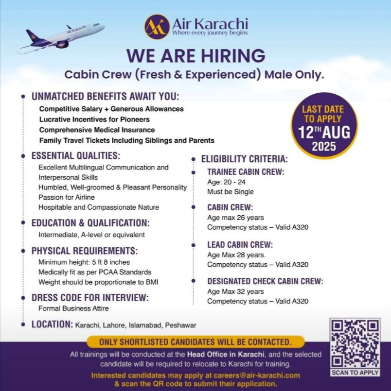 Top Latest Air Karachi Cabin Crew Jobs 2025 Apply Online