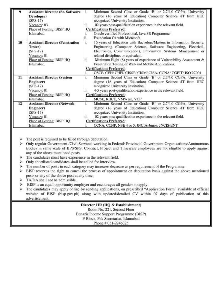 BISP Jobs 2025 – Apply Online for Deputy & Assistant Director Posts BISP Jobs 2025 Apply Online for Deputy & Assistant Director Posts