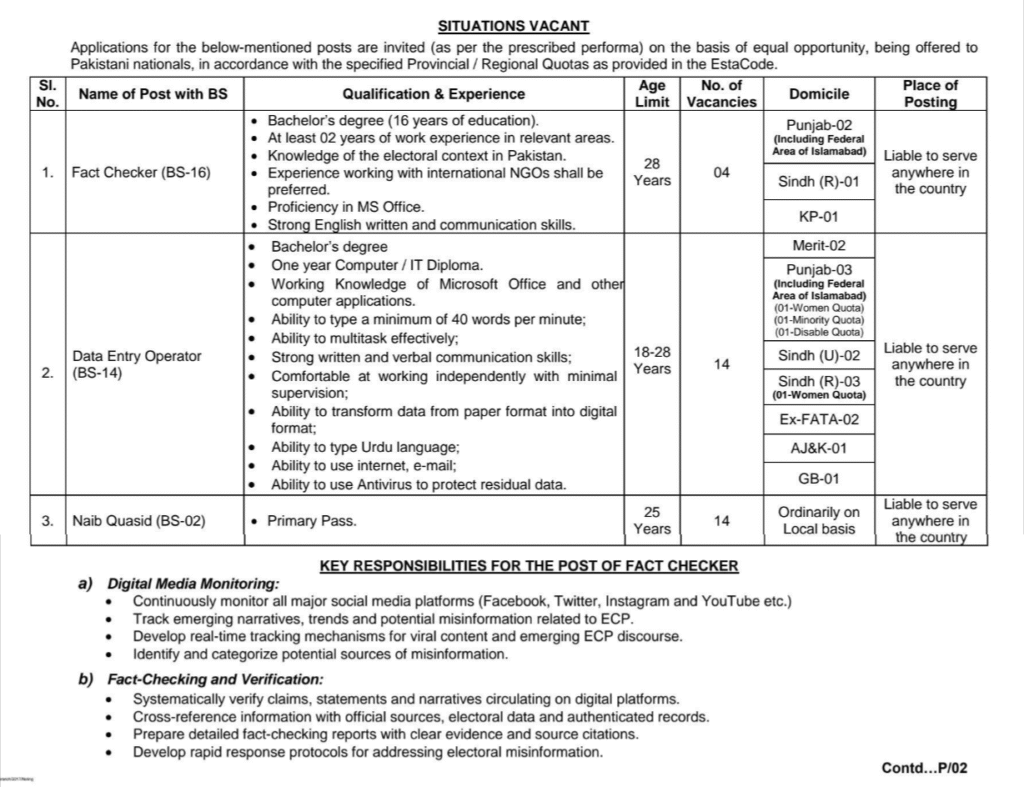 ECP Jobs 2025 Apply Online for Fact Checker, Data Entry Operator & Naib Qasid ECP Jobs 2025 Apply Online for Fact Checker, DEO & Naib Qasid