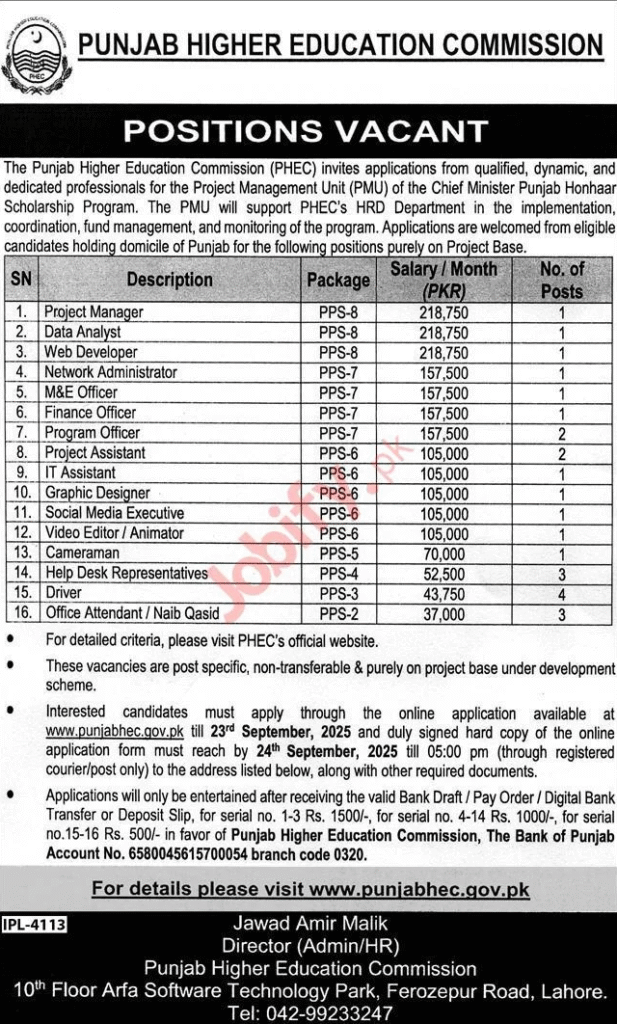 Punjab Higher Education Commission PHEC Jobs 2025 – Apply Now Latest PHEC Jobs 2025 – Project-Based Govt Vacancies