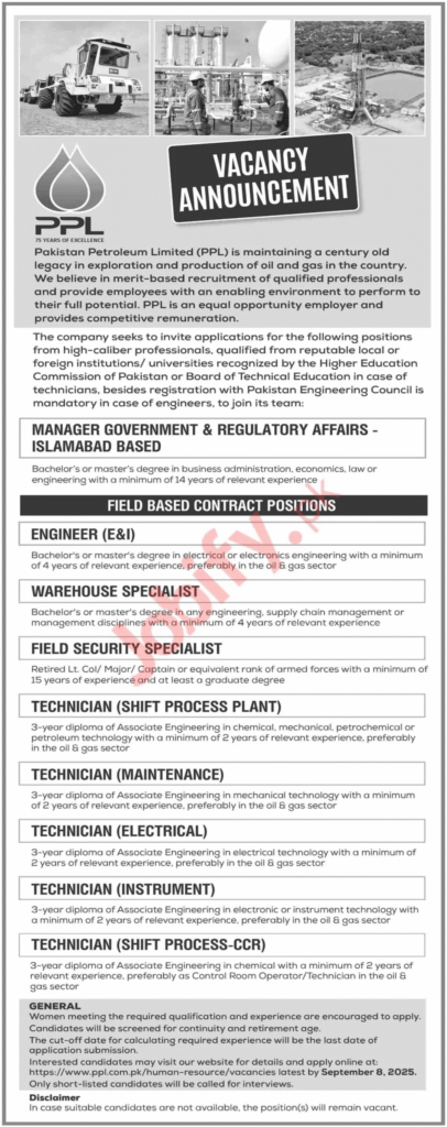 PPL Jobs 2025 – Pakistan Petroleum Limited Latest Vacancies Latest PPL Jobs 2025 Apply Online For Pakistan Petroleum