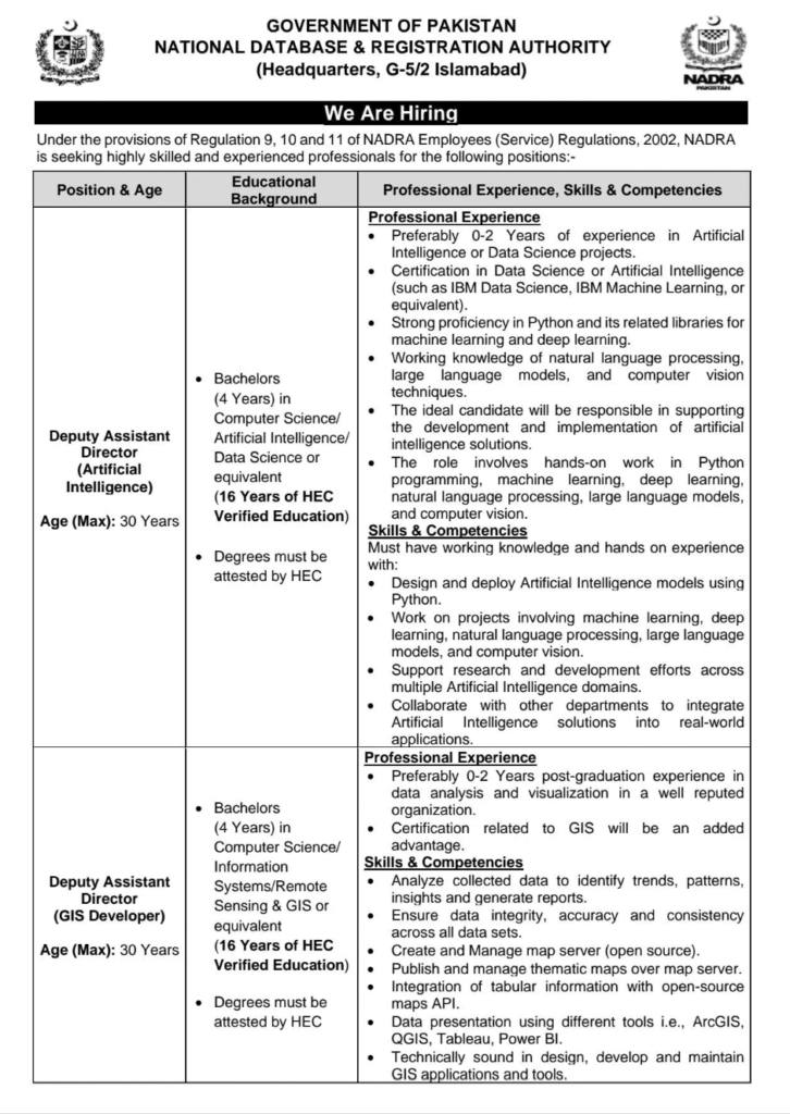 NADRA Jobs 2025 – Apply Online for Deputy Assistant Director Posts NokriPro.Com