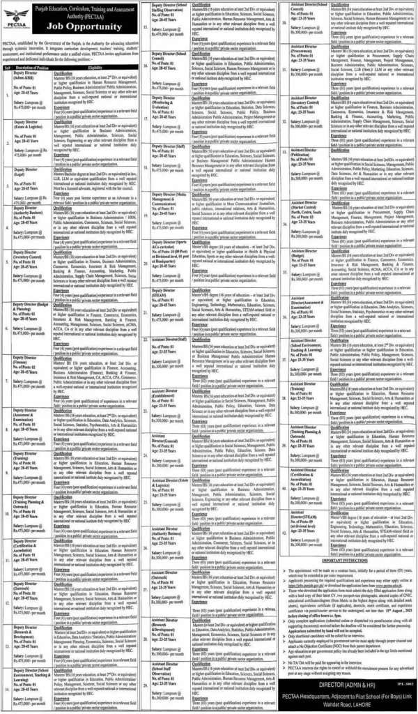 PECTAA Jobs 2025 – Apply Online at Punjab Education, Curriculum, Training and Assessment Authority PECTAA Jobs 2025 Apply For Deputy & Assistant Director Posts