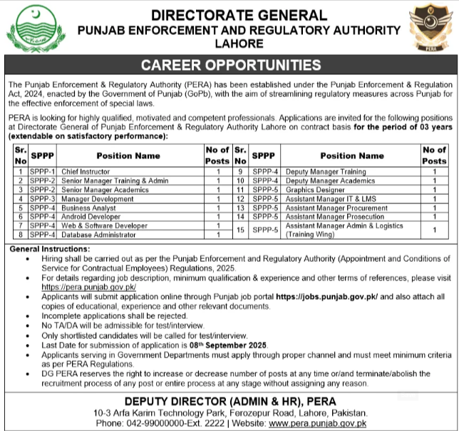 PERA Jobs 2025 Apply Online for Multiple Posts PERA Jobs 2025 – Apply Online For Multiple Contract Posts
