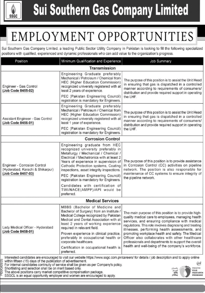 Sui Southern Gas Company Jobs 2025 – Apply Online Sui Southern Gas Company Jobs In Sindh - Govt Vacancies